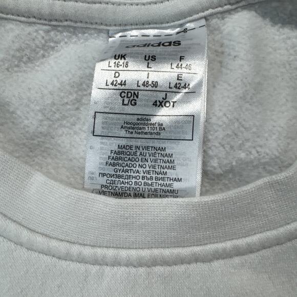 Adidas Fleece Sweatshirt Mens L Long Sleeve Crew Neck Side Tape Logo White Black - Picture 2 of 8